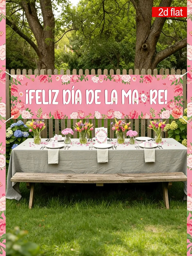 OURFETE Spanisches Muttertags-Hängebanner Feliz Día De Las Madres in Pink mit floralem Design für Garten und Hof - Bild 5
