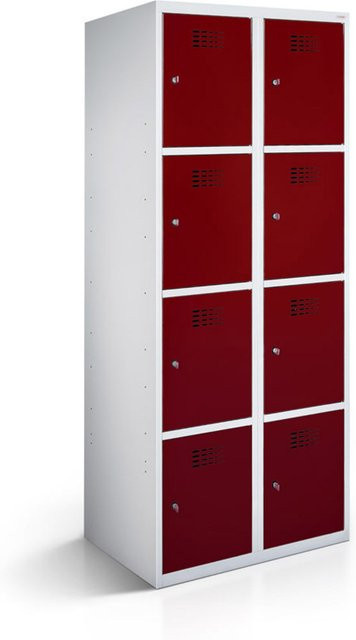 rotstahl Fächerschrank mit 8 Fächern in Bordeaux und lichtgrauem Korpus, B/T/H: 60 x 50 x 180 cm - Bild 1