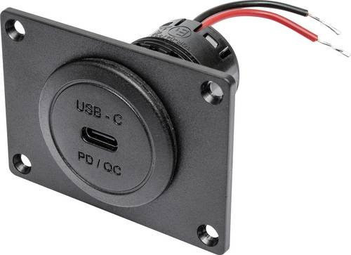 ProCar Power USB-C Einbausteckdose mit PD/QC 60W und Montageplatte, Schwarz, 12V/24V - Bild 1