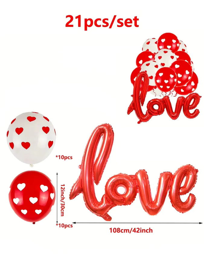 21-teiliges Ballon-Set von EACH PARTY mit Herz-Motiv in Rot und Multicolour, 12 Zoll Latex- und Folienballons für Hochzeit und Valentinstag - Bild 2