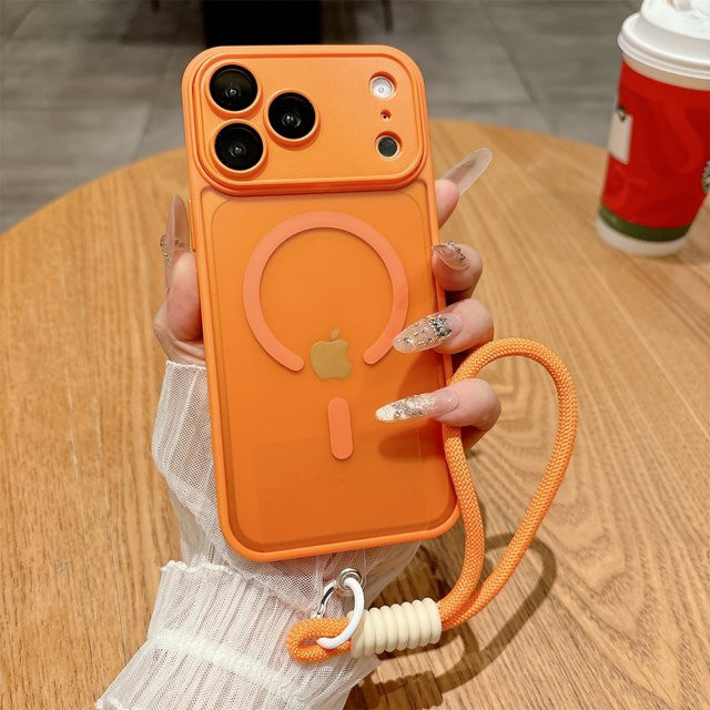 TEXT ME Magnetische MagSafe Schutzhülle für iPhone 17 Pro Max und 17 Pro Air in Orange mit gehärteter Schutzfolie, Objektivschutz und Trageband - Bild 1