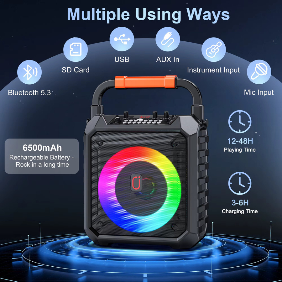 FanFun Karaoke-Maschine T17-T mit 2 Mikrofonen, Bluetooth Karaoke-Lautsprecher mit LED-Licht in Schwarz - Bild 3