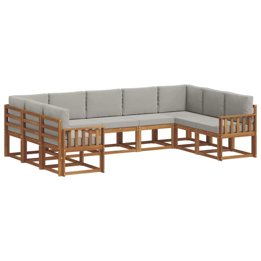vidaXL Outdoor-Sofagarnitur aus Akazienholz in L-Form, 9-teiliges Set mit Kissen in Natur und Hellgrau - Bild 2
