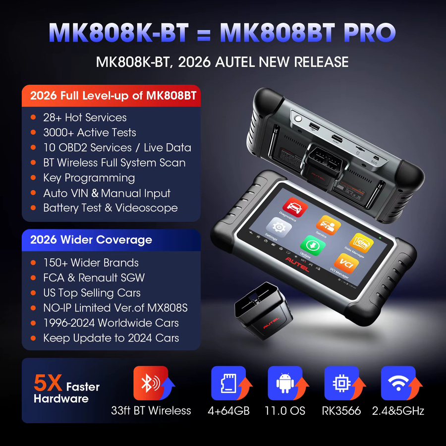 Autel MaxiCOM MK808K-BT OBD2 Diagnosegerät mit Bluetooth in Schwarz für Allsystem-Scans und bidirektionale Tests - Bild 2