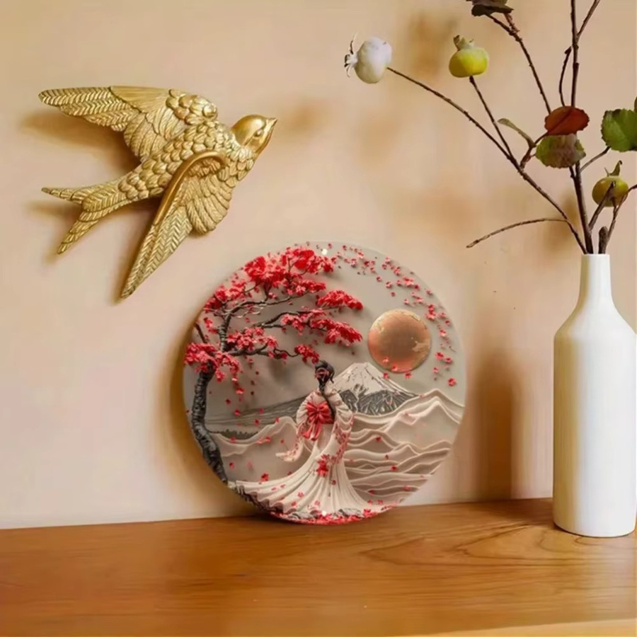 HELLOYOUNG Wanddekoration aus Metall mit japanischer Frau im Kimono und Kirschblüten-Illustration in Mehrfarbig - Bild 2