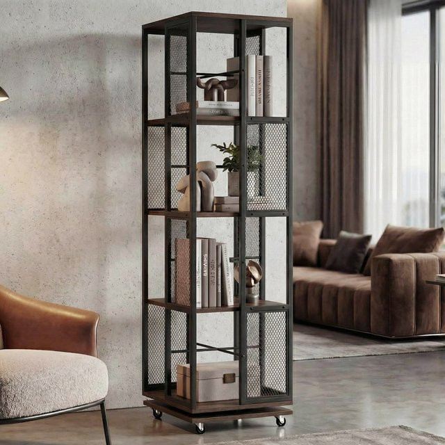 Bücherregal MCW-P13 Industrial Design aus Metall und Melamin in Dunkelbraun, H x B x T: 147 x 40 x 40 cm - Bild 1
