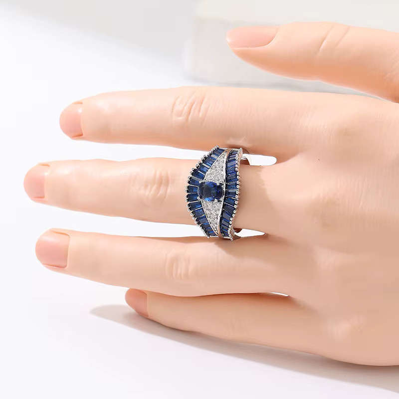 Ring, blauem und weißem synthetischem Zirkon, Unisex - Bild 2