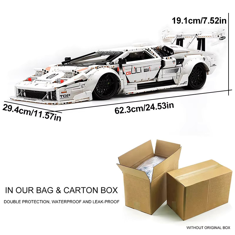GULY 10649 LP5000 Technisches RC Sport Auto Bausteine Set in Weiß im Maßstab 1:8 mit Motor für DIY Montage - Bild 3