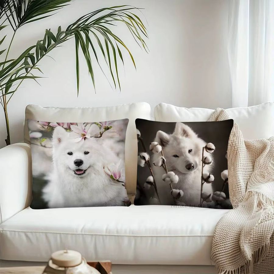 Quadratischer Kissenbezug mit Samojede-Motiv in Weiß für Sofa und Schlafzimmer - Bild 5