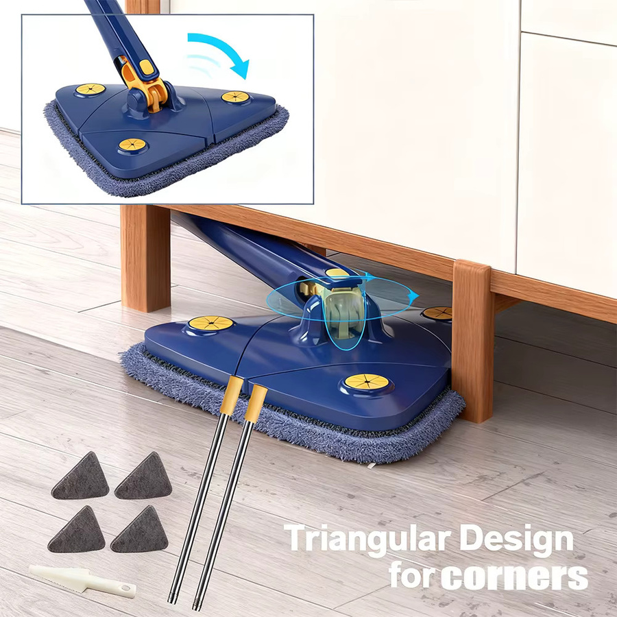 Untior Dreieckiger Mikrofaser-Mop in Blau mit 360 Grad drehbarem Kopf und langem Stiel für Boden, Decken und Ecken - Bild 2