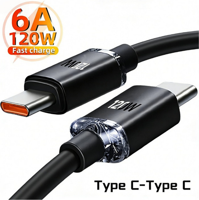Premium USB-C Typ-C Ladekabel 120W 6A PD für schnelles Laden und Datenübertragung in Blau - Bild 1