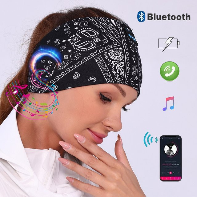 JINSERTA Bluetooth-Sport-Stirnband mit integrierten Kopfhörern und Mikrofon in Schwarz - Bild 1