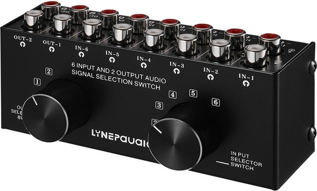 Andoer 6-in-2-out Audio-Umschalter, Zwei-Wege-Audio-Signal-Auswahlbox mit RCA-Eingängen, Schwarz - Bild 1