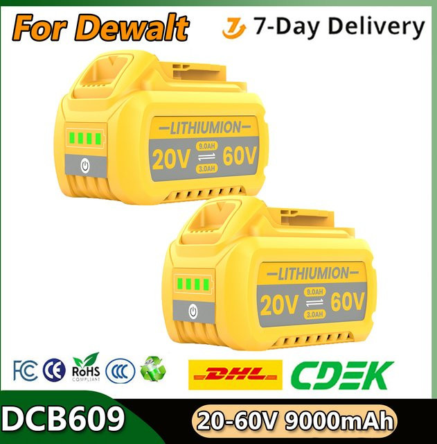 Turpow Akku kompatibel mit Dewalt DCB609, 9000 mAh, wiederaufladbarer Li-Ion Akku für 20 V/60 V, passend für DCB547-XJ, DCB200 und DCB201 - Bild 1