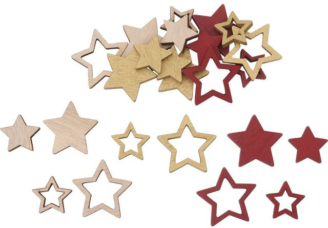 VBS Streuteile Stern Mats aus Holz in Natur, Gold und Rot für Weihnachten - Bild 1