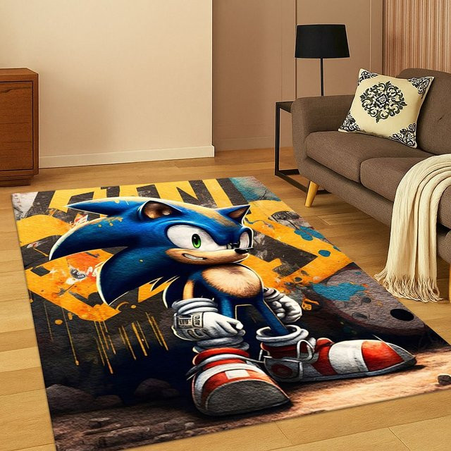 MINISO 3D S-Sonic Cartoon Spielteppich rutschfest, mehrfarbig, rechteckig, ideal für Kinderzimmer, Wohnzimmer oder Schlafzimmer - Bild 1