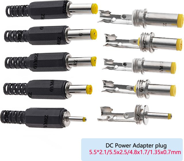 10er Set DC-Netzteilstecker mit Lötanschluss in Schwarz, verschiedene Größen: 5,5 x 2,1 mm, 5,5 x 2,5 mm, 4,8 x 1,7 mm und 1,35 x 0,7 mm - Bild 1