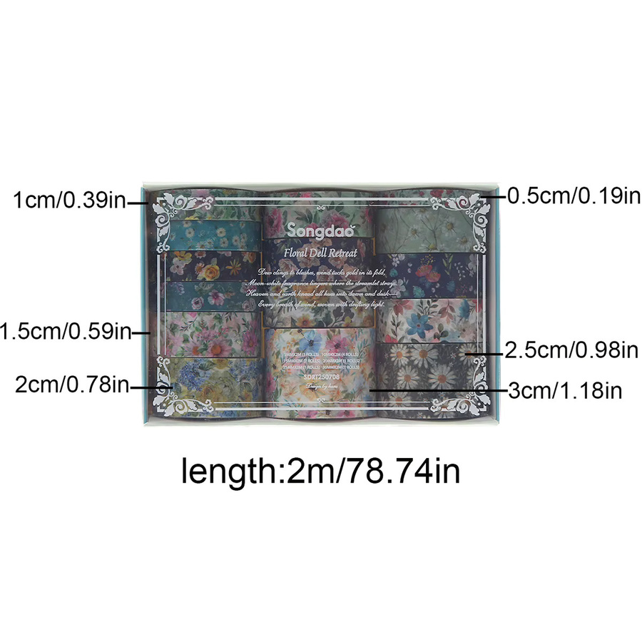 Florales Washi-Tape-Set mit 15 Rollen in Multicolour für Journaling, Scrapbooking und DIY-Dekorationen - Bild 2