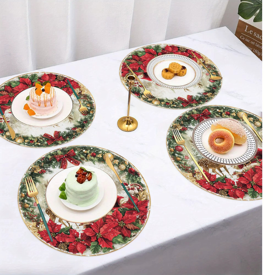 VIKAMA 4er-Set Weihnachtsmann und Rentier Tischsets, rund, mehrfarbig - Bild 2