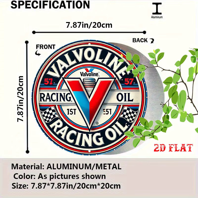 Valvoline Vintage Racing Oil Metallblechschild rund mit karierten Flaggen und Retro-Logo, Durchmesser: 20 cm, Mehrfarbig - Bild 3