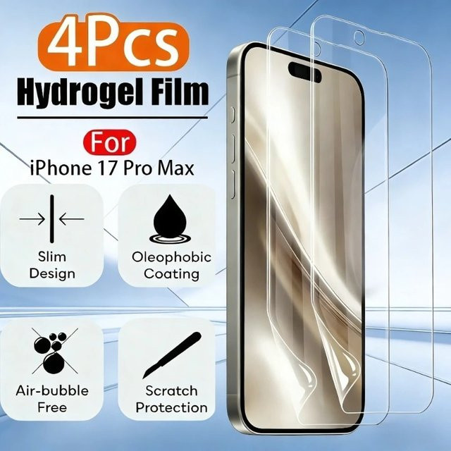 ZMZE 4er-Pack Ultra-Klare Hydrogel-Displayschutzfolie für iPhone 17 16 15 14 13 12 11 Pro Max Plus Air Mini XS XR Transparent - Bild 1