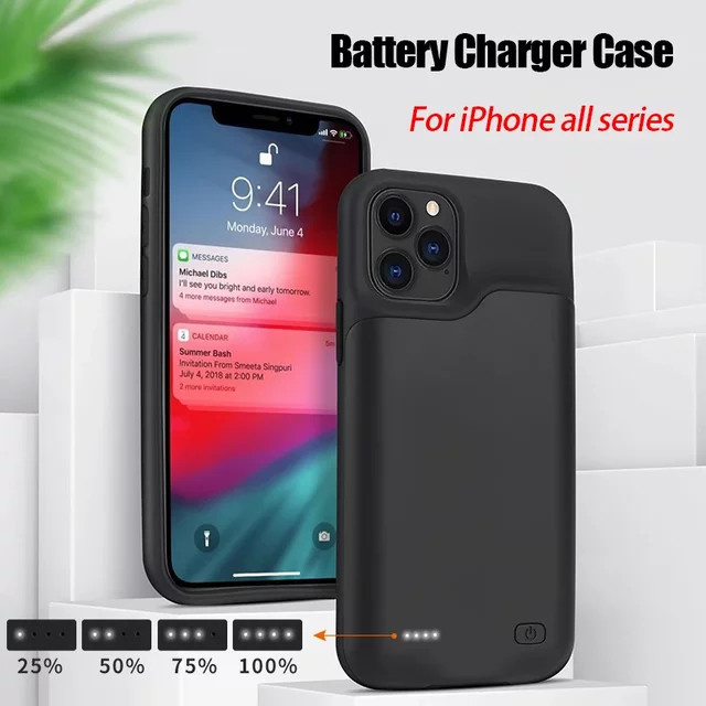 10000mAh Akku-Ladehülle für Apple iPhone 11 12 13 14 Pro Max sowie XR Xs Max 6 6S 7 8 Plus in Schwarz - Bild 1
