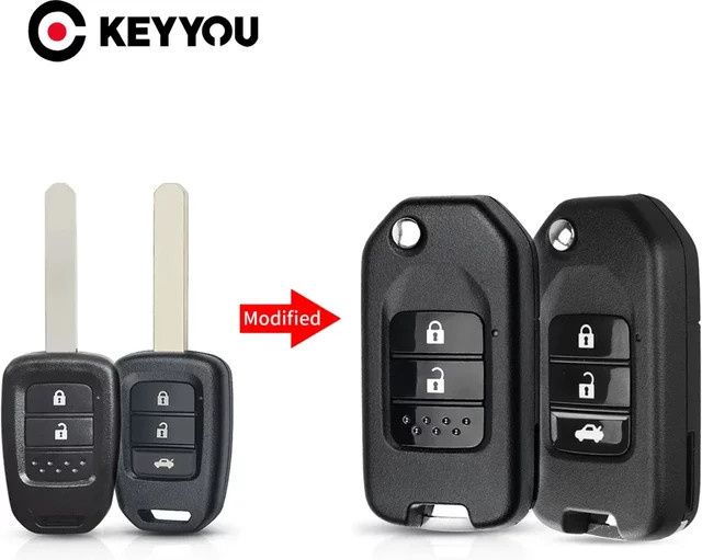KEYYOU Schlüsselgehäuse für Honda Fit XRV Vezel City Jazz Civic HRV, 2/3 Tasten Klappschlüssel Case, Schwarz - Bild 1
