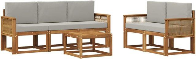 vidaXL Outdoor-Sofagarnitur aus Akazienholz und Polyester in Grau und Natur mit 6 Teilen - Bild 1