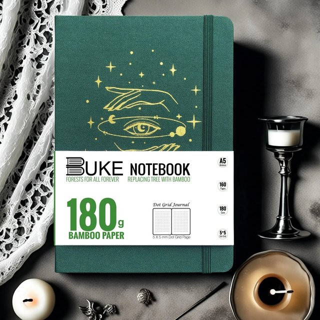 Buke Notebook A5 mit Punktraster, Hardcover in Grün mit silbernen Kanten, 160 Seiten, 180 g/m2 Papier - Bild 1