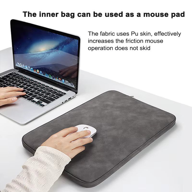 Wasserdichte Leder-Laptoptasche von KOJESHUN in Grau für MacBook Air Pro, Xiaomi, HP, Dell und Acer Notebooks (13, 14 und 15 Zoll) - Bild 4