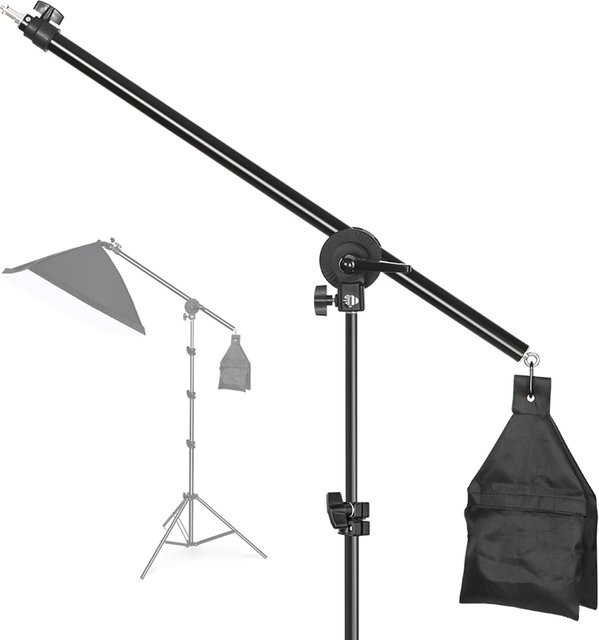 SH Verstellbarer Stativ-Auslegearm für Lichtstative mit Sandsack in Schwarz, ausziehbar bis 135 cm, tragbarer Halter für Fotografie - Bild 1