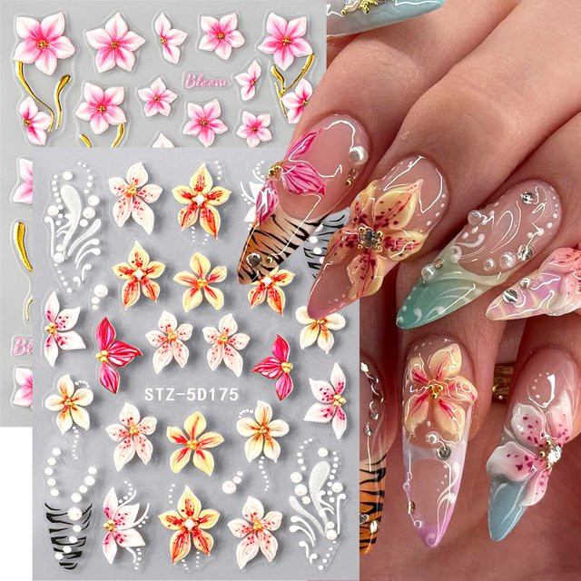 Full Beauty Nagelaufkleber, rosa, floral, glänzend, 2 Stück - Bild 1