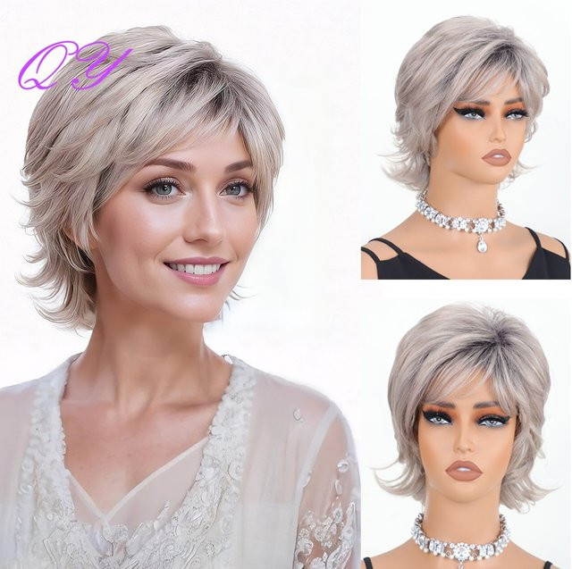 IQRYR WIG Perücke, Pixie-Schnitt, aschgrau, Damen - Bild 1