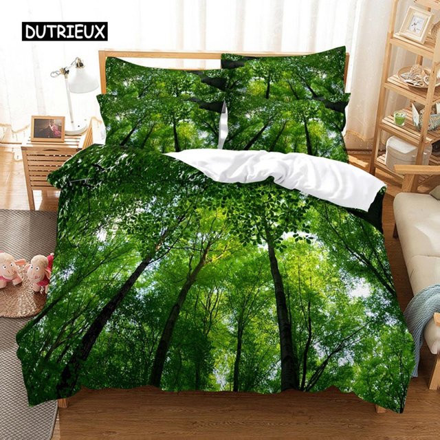 Woods Bettwäsche-Set mit 3D-Digitaldruck in Grün, Queen-Size aus Mikrofaser, B/H: 200 x 200 cm - Bild 1