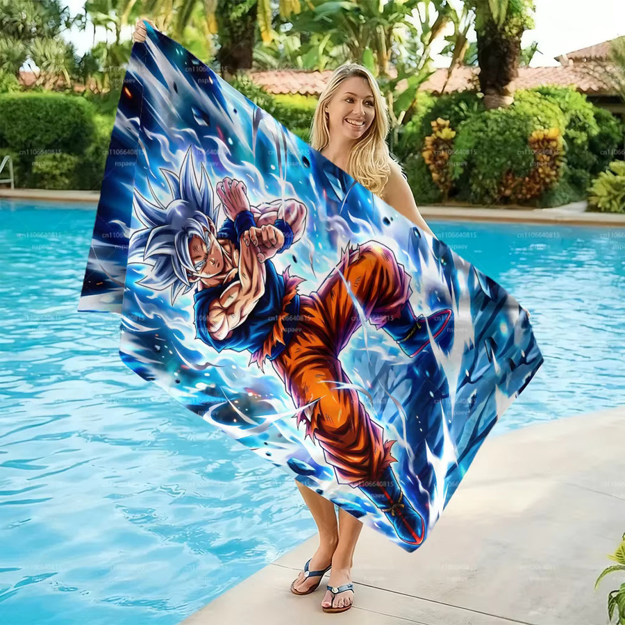 Bandai Dragon Ball Ultra Instinct Goku Strandtuch in Blue Ice Flame, schnelltrocknendes Mikrofaser Badetuch für Erwachsene - Bild 3