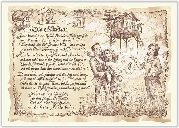Zunftbild Makler als Grafik auf Antikpapier in den Farben Braun, Schwarz und Multicolour, Format A4 (Breite: 21,0 cm, Höhe: 29,7 cm) - Bild 1