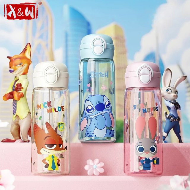 XW Disney Wasserflasche für Kinder mit Strohhalm und Deckel, 500 ml - Bild 1