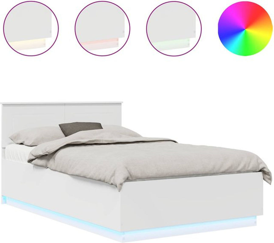 Modernes Bettgestell mit LED-Lichtleisten von vidaXL aus Holzwerkstoff in Weiß, B/T/H: 135 x 190 x 33,25 cm - Bild 1
