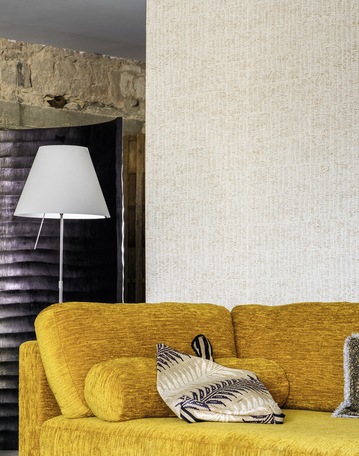 Elitis Flecht Tapete Mimbre Precioso in Weiß und Gold mit geometrischem Design - Bild 1