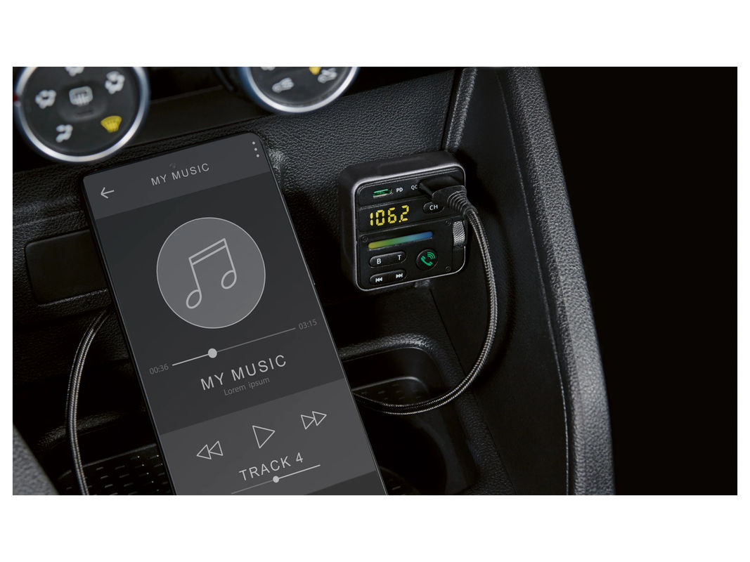 TRONIC Bluetooth FM-Audio-Transmitter mit 20 W in Schwarz mit USB-A und USB-C Anschlüssen - Bild 2