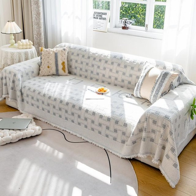 Super Six Sofa-Überwurf aus verdicktem Plüsch im Karomuster, Creme, B/T: 180 x 130 cm - Bild 1