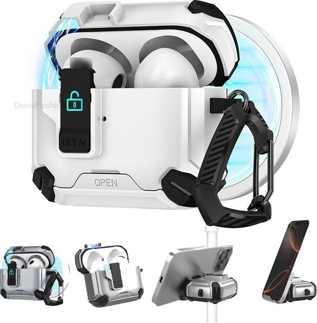 Magnetische automatische Schutzhülle für Apple AirPods 4 3 2 1 Pro 2 Generation in Weiß mit kreativem Wechselhalter und Sturzschutz - Bild 1