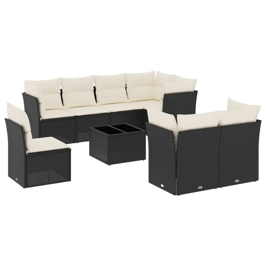 vidaXL 9-tlg Garten-Sofagarnitur in U-Form aus Polyrattan mit Kissen und Tisch in Schwarz - Bild 2