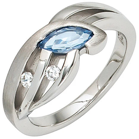 Colfem Ring 925 Silber, Zirkonia, hellblau, Damen, Ringgröße 52 - Bild 1