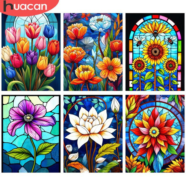 HUACAN Diamantmalerei DIY Set Bunte blühende Tulpen 5D Kunst Mosaikbild Multicolor B/H: 30 x 20 cm - Bild 1