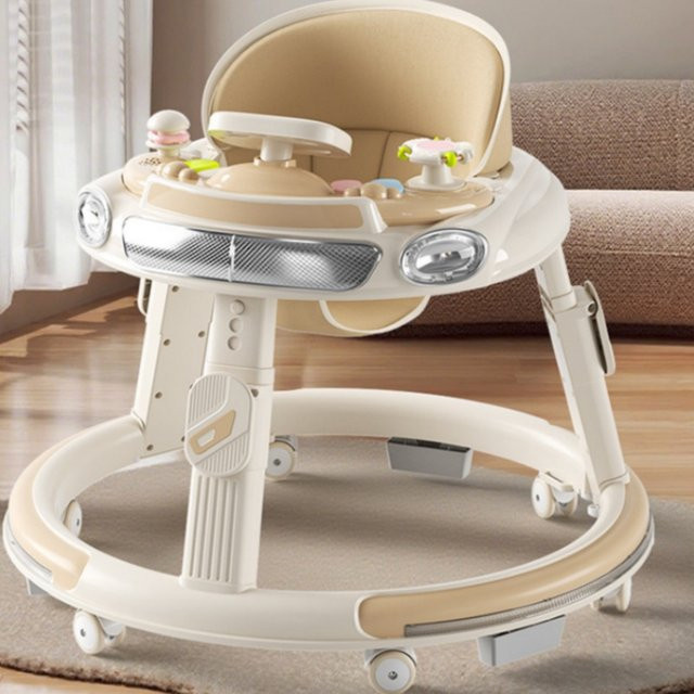 Multifunktionaler Lauflernwagen für Babys von 6 bis 18 Monaten mit Anti-O-Bein-Funktion und Sturzschutz, faltbar, in Blau und Beige - Bild 1
