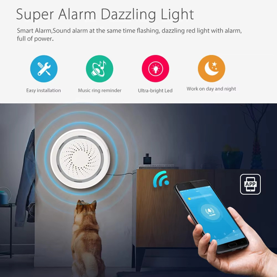 Tuya Smart Wifi Sirene mit Temperatur- und Feuchtigkeitssensor in Weiß - Bild 2