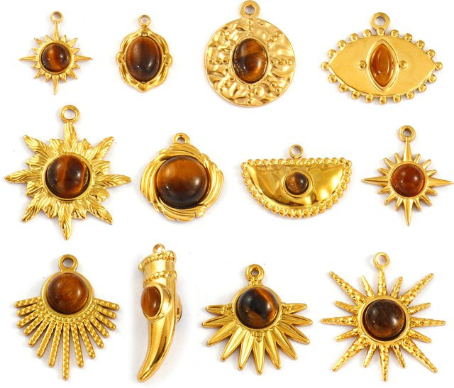 DoreenBeads Anhänger, Edelstahl, Tigerauge-Stein, Gold, Unisex - Bild 1