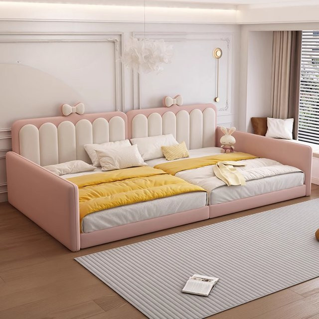 MDUG Bett für Teenager-Mädchen in Pink mit ästhetischem Doppel-Kopfteil und luxuriösem Rahmen - Bild 1