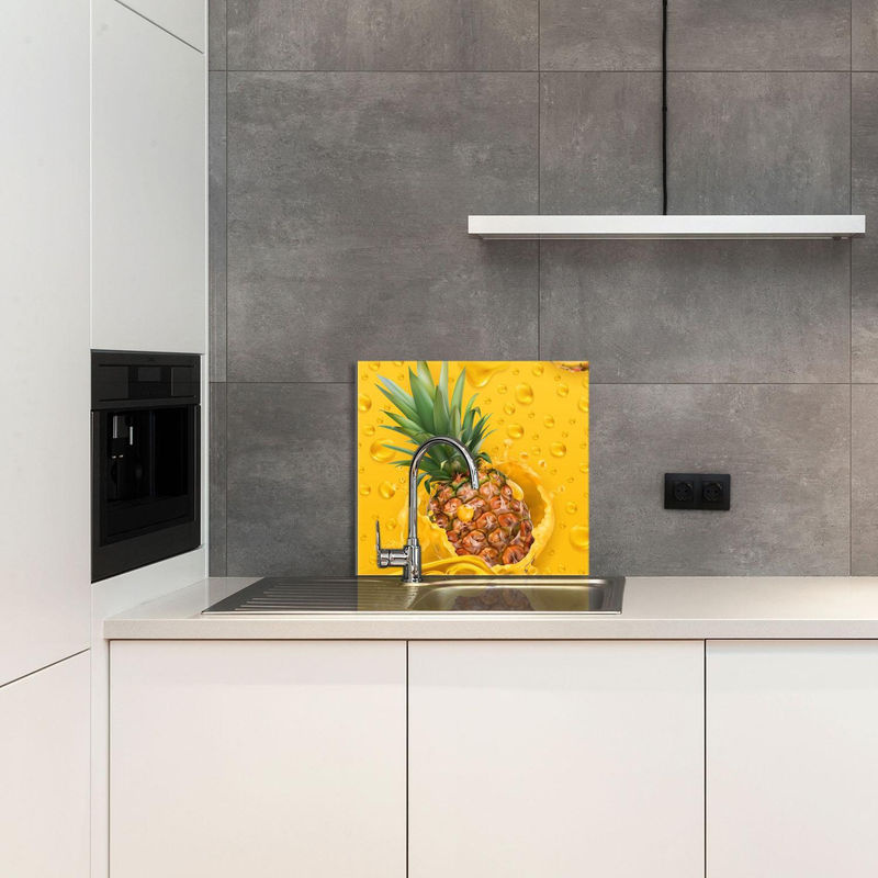 Glas-Küchenrückwand mit Ananas-Motiv in Gelb und Mehrfarbig, B: 65 cm, H: 60 cm - Bild 2